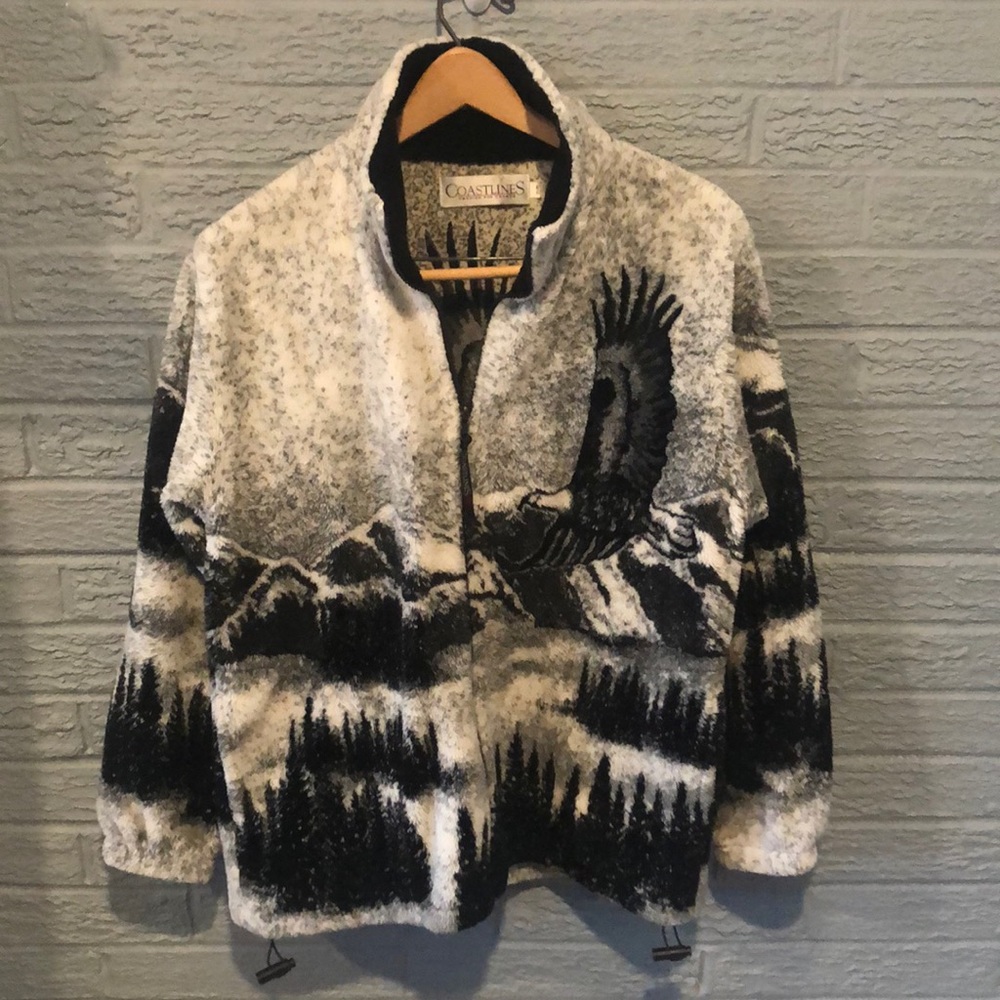 Vintage Streetwear Bald Eagle and Mountains Fleece Jacket